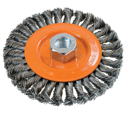 Wide Knotted Wire Wheel Brush, 5" Dia., 0.02" Fill, 5/8"-11 Arbor, Steel Infinity Industrial Services Inc.