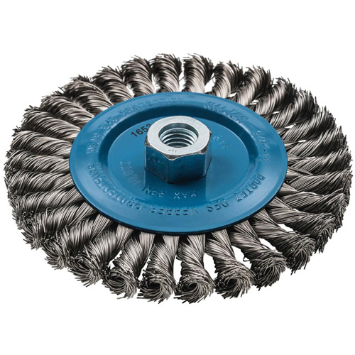Wide Knotted Wire Wheel Brush, 6" Dia., 0.02" Fill, 5/8"-11 Arbor, Aluminum/Stainless Steel Infinity Industrial Services Inc.