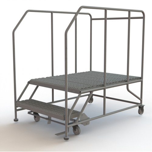 Mobile Work Platform, Steel, 2 Steps, 20" H, 48" D, 36" Step, Serrated Infinity Industrial Services Inc.