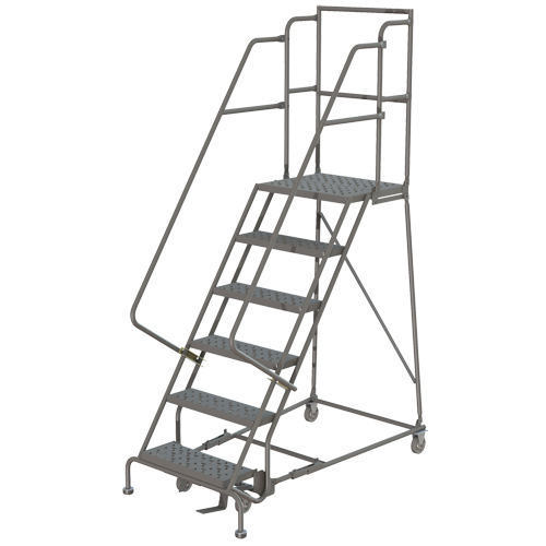 Deep Top Step Rolling Ladder, 6 Steps, 24" Step Width, 60" Platform Height, Steel Infinity Industrial Services Inc.