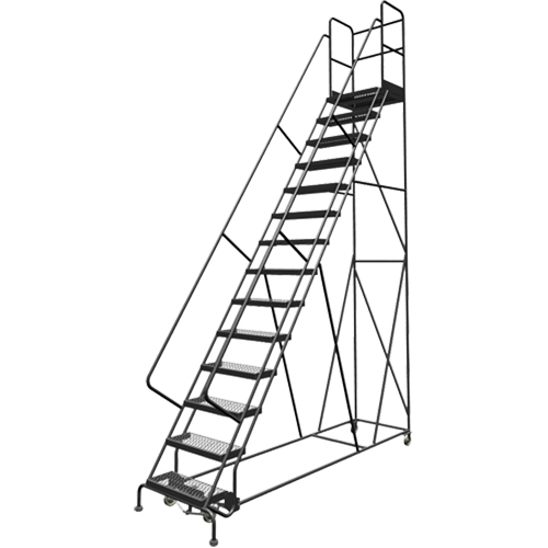 Deep Top Step Rolling Ladder, 14 Steps, 24" Step Width, 140" Platform Height, Steel Infinity Industrial Services Inc.