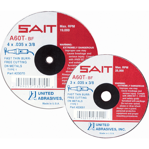Meule &agrave; tronçonner, 4" x 0,045", Arbre de 5/8", Type 27, Oxyde d'aluminium, 13500 Tr/min Infinity Industrial Services Inc.