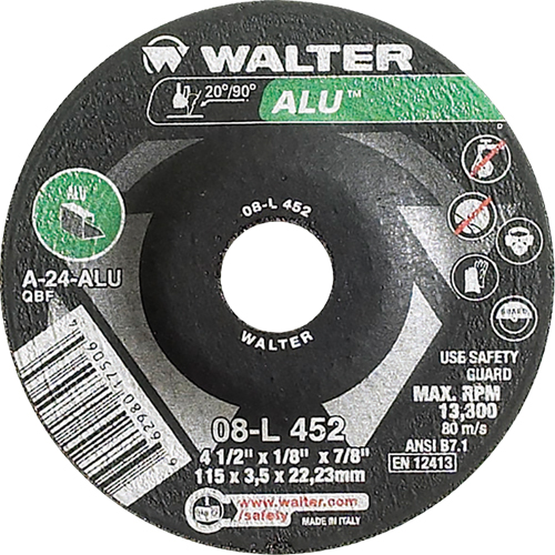 Meules &agrave; moyeu d&eacute;port&eacute; - Aluminium type 27, 4-1/2" x 1/8", Arbre de 7/8", Type 27 Infinity Industrial Services Inc.