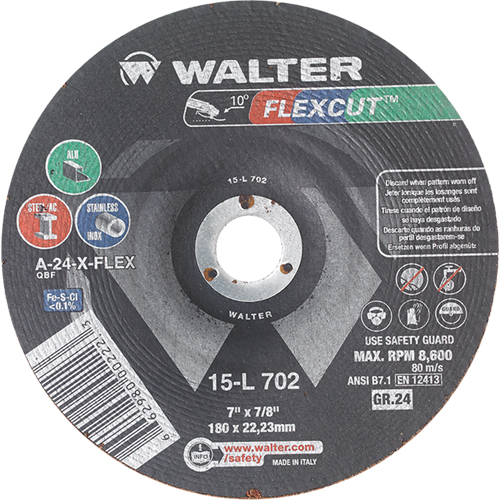 Flexcut Depressed Centre Grinding Wheels, 7", 24 Grit, Aluminum Oxide, 7/8", 8600 RPM, Type 29 Infinity Industrial Services Inc.