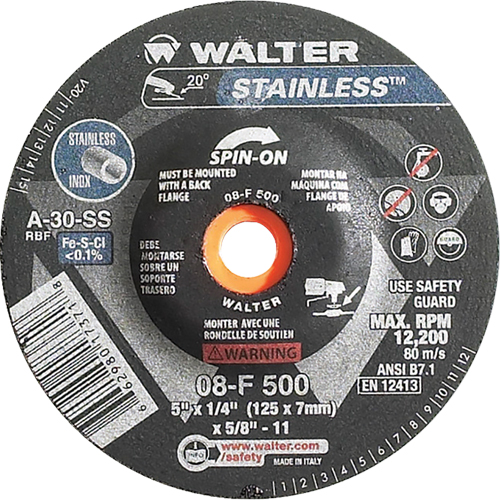 Meules &agrave; moyeu d&eacute;port&eacute; - Acier inoxydable type 27, 5" x 1/4", Arbre de 5/8"-11, Type 27S Infinity Industrial Services Inc.
