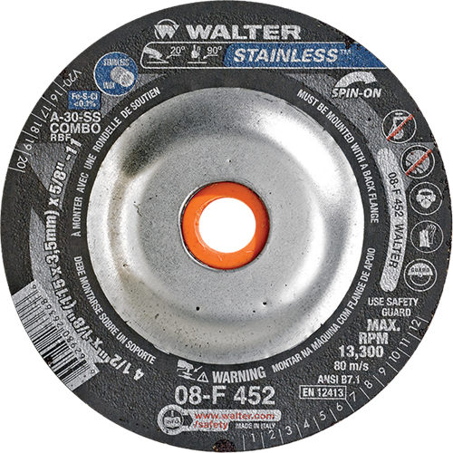Meules &agrave; moyeu d&eacute;port&eacute; - Acier inoxydable type 27, 4-1/2" x 1/8", Arbre de 5/8"-11, Type 27S Infinity Industrial Services Inc.