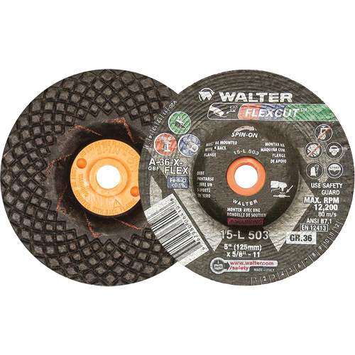Flexcut Depressed Centre Grinding Wheels, 5", 36 Grit, Aluminum Oxide, 5/8"-11, 12200 RPM, Type 29 Infinity Industrial Services Inc.