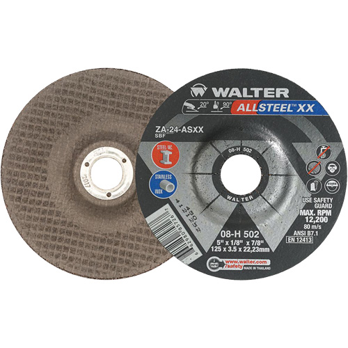 Depressed Centre Grinding Wheels - Allsteel XX, 5" x 1/8", 7/8" Arbor, Type 27, Zirconia Alumina, 12200 RPM Infinity Industrial Services Inc.