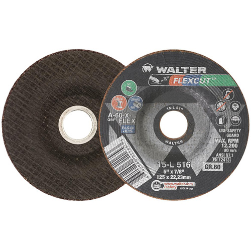 FLEXCUT Grinding Wheel, 5", 60 Grit, Aluminum Oxide, 7/8", 12200 RPM, Type 29 Infinity Industrial Services Inc.