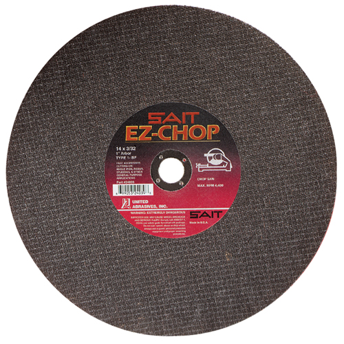 EZ-Chop&reg; Chop Saw Wheel, 14" x 3/32", 1" Arbor, Type 1, Aluminum Oxide, 4400 RPM Infinity Industrial Services Inc.