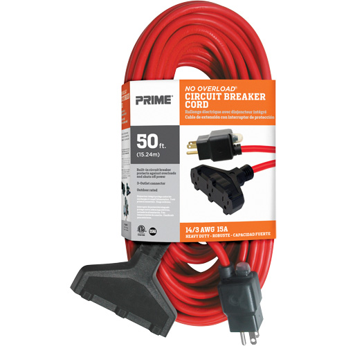 Vinyl Extension Cord, Outdoor, SJTW, 14/3 AWG, 15 A, 3 Outlet(s), 50' Infinity Industrial Services Inc.