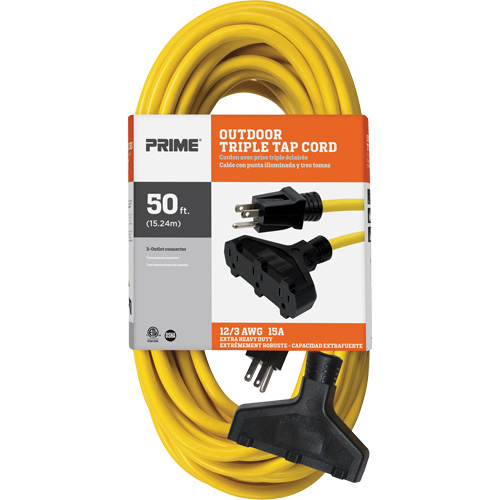 Vinyl Extension Cord, Outdoor, SJTW, 12/3 AWG, 15 A, 3 Outlet(s), 50' Infinity Industrial Services Inc.