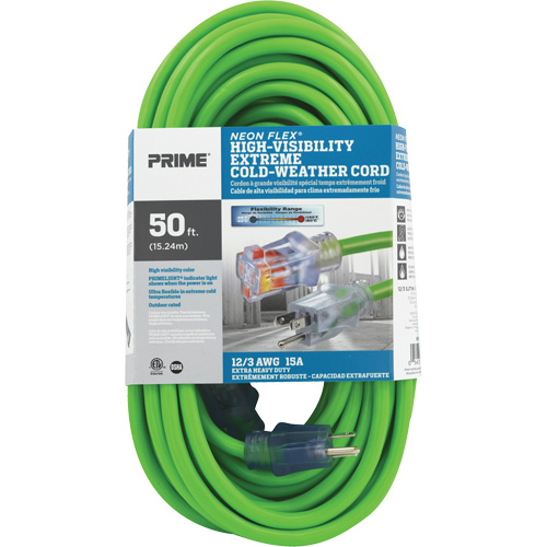 Neon Flex&reg; High Visibility Extension Cord, Outdoor, SJTW, 12/3 AWG, 15 A, 50' Infinity Industrial Services Inc.