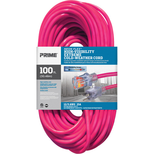 Neon Flex&reg; High Visibility Extension Cord, Outdoor, SJTW, 12/3 AWG, 15 A, 100' Infinity Industrial Services Inc.