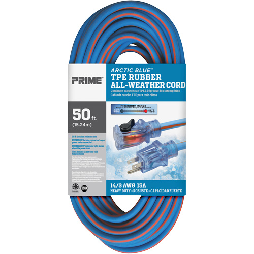 Arctic Blue Extension Cord, All-Weather, SJEOW, 14/3 AWG, 15 A, 50' Infinity Industrial Services Inc.