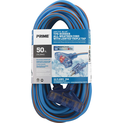 Arctic Blue TPE-Rubber Extension Cord, All-Weather, SJEOW, 12/3 AWG, 15 A, 3 Outlet(s), 50' Infinity Industrial Services Inc.