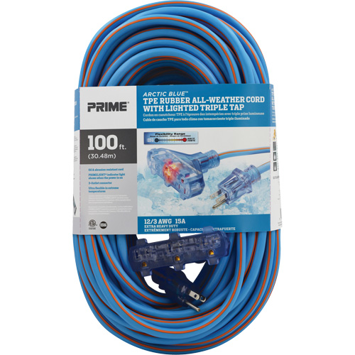 Arctic Blue TPE-Rubber Extension Cord, All-Weather, SJEOW, 12/3 AWG, 15 A, 3 Outlet(s), 100' Infinity Industrial Services Inc.
