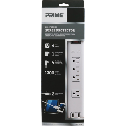 USB Charging Surge Protectors, 4 Outlets, 1200 J, 1875 W, 4' Cord Infinity Industrial Services Inc.