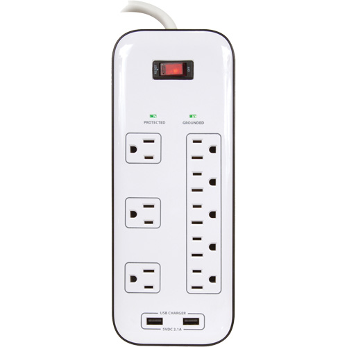 Limiteurs de surtension avec chargeur USB, 8 Prises, 2400 J, 1875 W, Cordon 6' Infinity Industrial Services Inc.