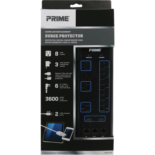 USB Charging Surge Protectors, 8 Outlets, 3600 J, 1875 W, 6' Cord Infinity Industrial Services Inc.