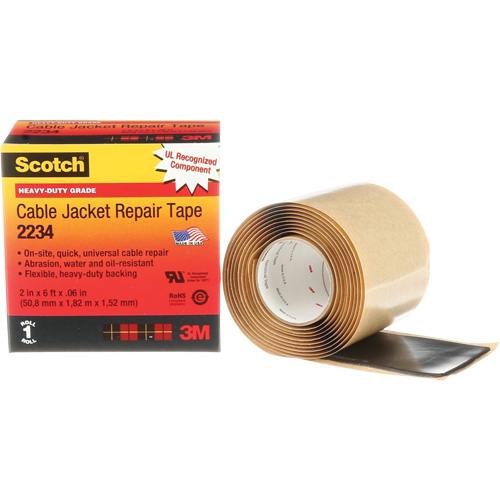 Scotch&reg; Cable Jacket Repair Tape, 51 mm (2") x 1.8 m (6'), Black, 60 mils Infinity Industrial Services Inc.