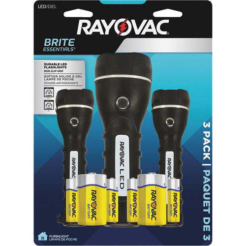 Ensemble de lampes de poche robustes caoutchout&eacute;es Brite Essentials, DEL, 40/26 lumens, Piles D/AA Infinity Industrial Services Inc.