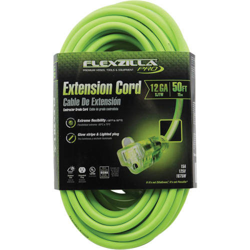 Flexzilla&reg; Pro Industrial Extension Cord, All-Weather, SJTW, 12/3 AWG, 15 A, 50' Infinity Industrial Services Inc.