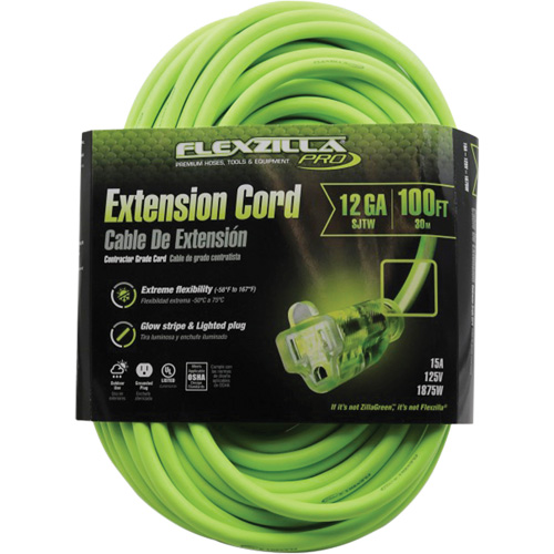 Flexzilla&reg; Pro Industrial Extension Cord, All-Weather, SJTW, 12/3 AWG, 15 A, 100' Infinity Industrial Services Inc.
