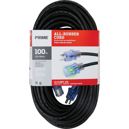 All-Rubber Extension Cord, Outdoor, SJOOW, 14/3 AWG, 15 A, 100' Infinity Industrial Services Inc.