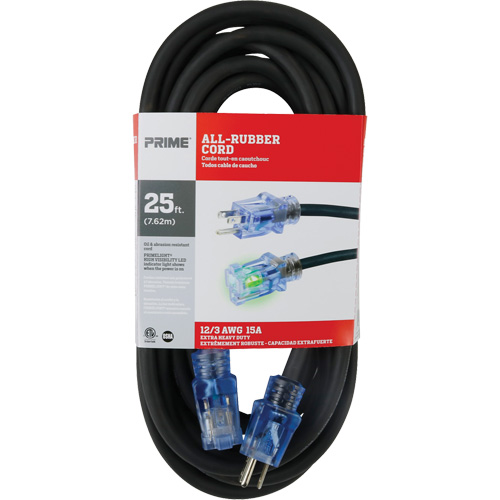 All-Rubber Extension Cord, Outdoor, SJOOW, 12/3 AWG, 15 A, 25' Infinity Industrial Services Inc.