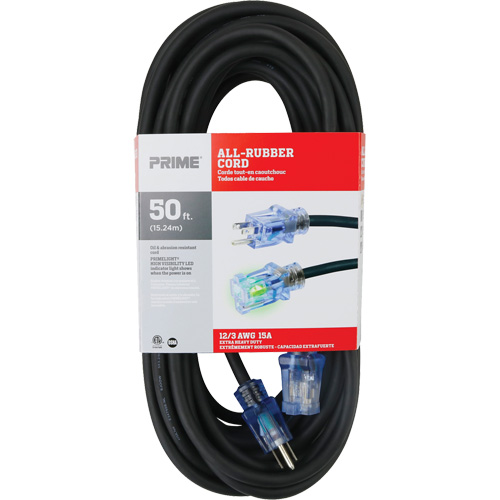 Cordon rallonge All-Rubber, Ext&eacute;rieur, SJOOW, AWG 12/3, 15 A, 50' Infinity Industrial Services Inc.