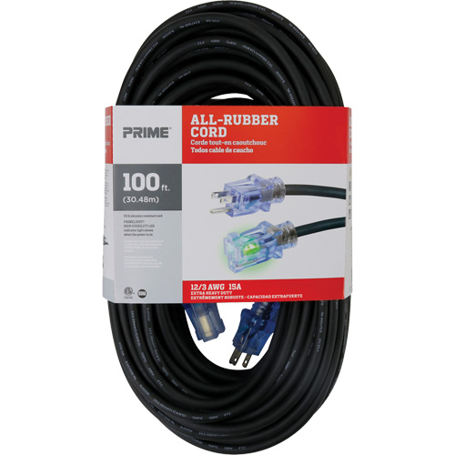 Cordon rallonge All-Rubber, Ext&eacute;rieur, SJOOW, AWG 12/3, 15 A, 100' Infinity Industrial Services Inc.