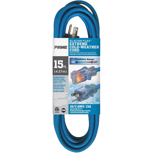 Cordon rallonge pour le froid extr&ecirc;me Glacier Flex, Ext&eacute;rieur, SJTW, AWG 16/3, 13 A, 15' Infinity Industrial Services Inc.