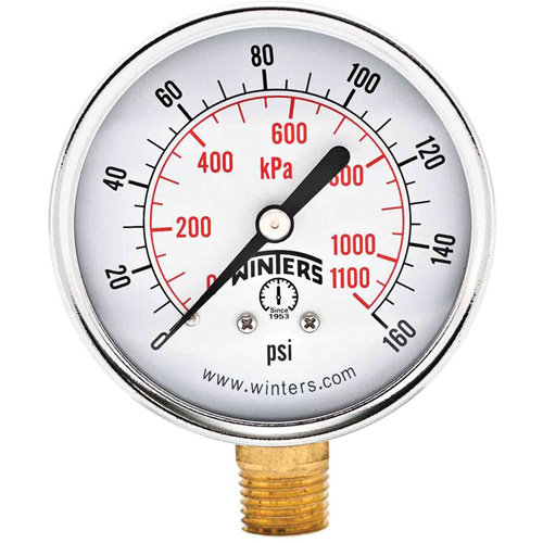 Manom&egrave;tre &eacute;conomique,  2-1/2", 0 - 160 psi, Fixation inf&eacute;rieure, Analogique Infinity Industrial Services Inc.