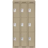 Clean Line Lockers, 3 -tier, Bank of 3, 36" x 18" x 78", Steel, Beige, Rivet (Assembled) Infinity Industrial Services Inc.