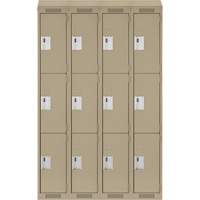 Clean Line Lockers, 3 -tier, Bank of 4, 48" x 18" x 78", Steel, Beige, Rivet (Assembled) Infinity Industrial Services Inc.