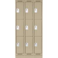 Clean Line Lockers, 3 -tier, Bank of 3, 36" x 18" x 76", Steel, Beige, Rivet (Assembled) Infinity Industrial Services Inc.