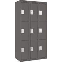 Clean Line Lockers, 3 -tier, Bank of 3, 36" x 18" x 72", Steel, Charcoal, Rivet (Assembled) Infinity Industrial Services Inc.