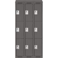 Clean Line Lockers, 3 -tier, Bank of 3, 36" x 18" x 78", Steel, Charcoal, Rivet (Assembled) Infinity Industrial Services Inc.