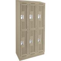 Clean Line Lockers, 2 -tier, Bank of 3, 36" x 15" x 82", Steel, Beige, Rivet (Assembled), Perforated Infinity Industrial Services Inc.