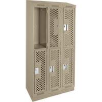Clean Line Lockers, 2 -tier, Bank of 3, 36" x 15" x 82", Steel, Beige, Rivet (Assembled), Perforated Infinity Industrial Services Inc.