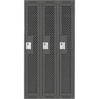 Clean Line Lockers, Bank of 3, 36" x 15" x 72", Steel, Charcoal, Rivet (Assembled), Perforated Infinity Industrial Services Inc.