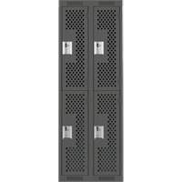 Clean Line Lockers, 2 -tier, Bank of 2, 24" x 15" x 72", Steel, Charcoal, Rivet (Assembled), Perforated Infinity Industrial Services Inc.