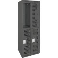 Clean Line Lockers, 2 -tier, Bank of 2, 24" x 15" x 72", Steel, Charcoal, Rivet (Assembled), Perforated Infinity Industrial Services Inc.