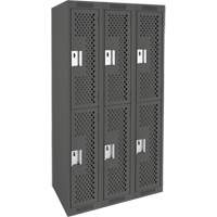 Clean Line Lockers, 2 -tier, Bank of 3, 36" x 15" x 72", Steel, Charcoal, Rivet (Assembled), Perforated Infinity Industrial Services Inc.