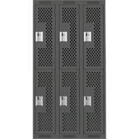 Clean Line Lockers, 2 -tier, Bank of 3, 36" x 15" x 72", Steel, Charcoal, Rivet (Assembled), Perforated Infinity Industrial Services Inc.