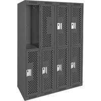 Casiers Clean Line, 2 niveaux, Bloc de 4, 48" x 15" x 72", Acier, Charbon, Rivet (assembl&eacute;), Perfor&eacute; Infinity Industrial Services Inc.