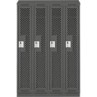 Clean Line Lockers, Bank of 4, 48" x 18" x 82", Steel, Charcoal, Rivet (Assembled), Perforated Infinity Industrial Services Inc.