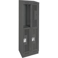 Casiers Clean Line, 2 niveaux, Bloc de 2, 24" x 15" x 82", Acier, Charbon, Rivet (assembl&eacute;), Perfor&eacute; Infinity Industrial Services Inc.