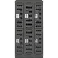 Clean Line Lockers, 2 -tier, Bank of 3, 36" x 15" x 82", Steel, Charcoal, Rivet (Assembled), Perforated Infinity Industrial Services Inc.